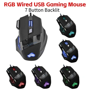Проводная игровая мышь с 7-кнопочной подсветкой 5500 точек на дюйм, USB-мышь для ноутбука, Регулируемые оптические мыши, компьютерная мышь, настольный ПК, геймер