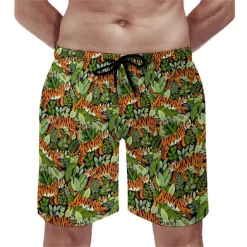 Пляжные шорты с бенгальским тигром и джунглями, летние пляжные шорты для бега с животным принтом, мужские удобные Милые плавки большого размера