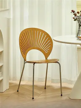 Креативный дизайн в скандинавском стиле, Простой бытовой стул из нержавеющей стали, Современная спинка из цельного дерева, обеденный стул для ресторана