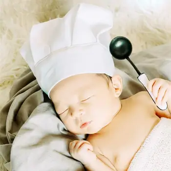 Милый детский фартук шеф-повара и шляпка для детских костюмов из хлопчатобумажной ткани, детский белый костюм повара для фотографий, реквизит для фотосъемки, шляпка-фартук для новорожденных