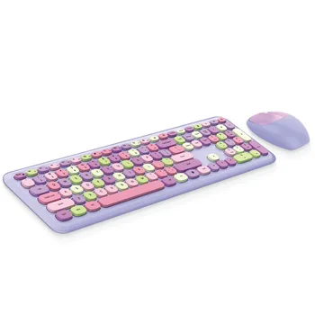 Macaron Круглая клавиатура, цветная губная помада, беспроводная клавиатура для девочек, мышь, клавиатура в стиле панк, офисный пакет для Windows Xp / Win7 / Win8 / Win10