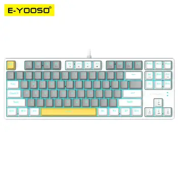 E-YOOSO Z87 USB Механическая игровая Проводная клавиатура, Красный синий переключатель, Монохромный Геймер со светодиодной подсветкой, 87 клавиш для ноутбука