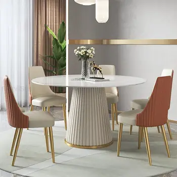 Круглый обеденный стол из высококачественной каменной плиты, Домашний Маленький обеденный стол, стул, Роскошный обеденный центр, Минималистичная квартира