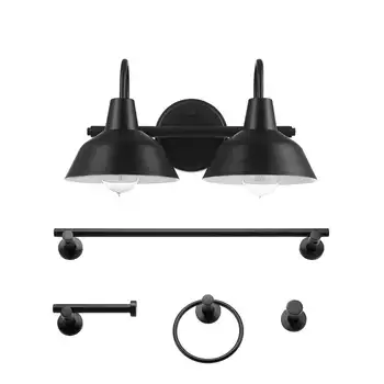 Матовый черный набор для ванной комнаты из 3 предметов с 15,5-дюймовым 2-ламповым светильником, 91004395