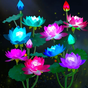 Солнечные фонари в виде цветка Лотоса, 7 цветов, меняющие декор, садовые фонари, Водонепроницаемая светодиодная лампа для декора дворовых дорожек на открытом воздухе во внутреннем дворике