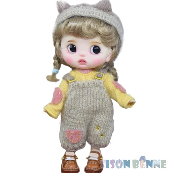 Кукла SISON BENNE 1/12 BJD с подвижной головой из смолы и черными глазными яблоками в комплекте с одеждой, костюм, полный комплект, игрушечная Мини-милая кукла