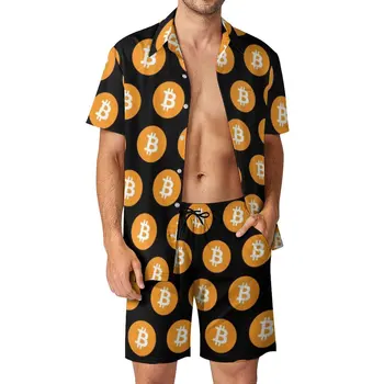 Мужские комплекты Bitcoin, криптовалюта, P2P Деньги, Гавайский комплект повседневной рубашки, дизайнерские шорты с коротким рукавом, Летний пляжный костюм, плюс Размер 3XL