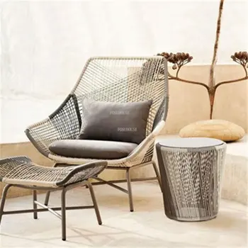 Скандинавские уличные пляжные стулья Для отдыха, балкон, внутренний дворик, ротанговый стул для уличной мебели, Современное дизайнерское кресло, журнальный столик
