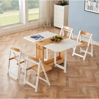 Скандинавский набор стульев для обеденного стола из массива дерева, современный многофункциональный выдвижной обеденный стул, 1 стол, 4 кухонных стула