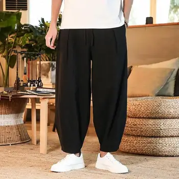 Мужские хлопчатобумажные льняные брюки Мужские летние Новые дышащие однотонные льняные брюки для фитнеса уличная одежда большого размера