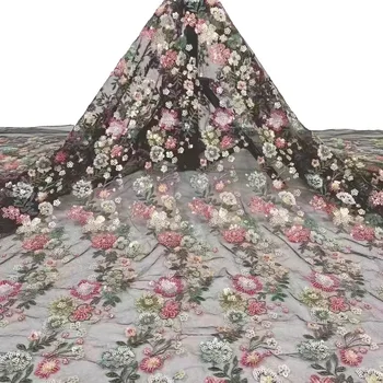 2023 Популярные Итальянские блестки Сетчатое кружево Африканская ткань Asoebi с большим цветком для пошива свадебных платьев