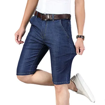 Мужские летние тонкие джинсовые шорты 2023, новые высококачественные эластичные прямые джинсы, Модные повседневные однотонные удобные шорты Hombre