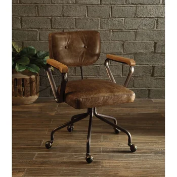 Офисное кресло ACME Hallie из винтажной зернистой кожи с верхом из вискозы 92410, коричневая кожа [на складе в США]