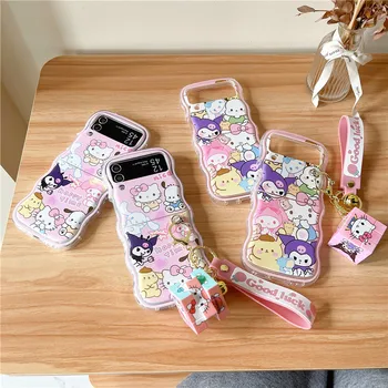 Sanrio Hello Kitty Cinnamoroll Kuromi с 3D Подвеской Чехол Для Телефона Samsung Galaxy Z Flip 3 4 5 ZFlip3 ZFlip4 ZFlip5 5G Чехол
