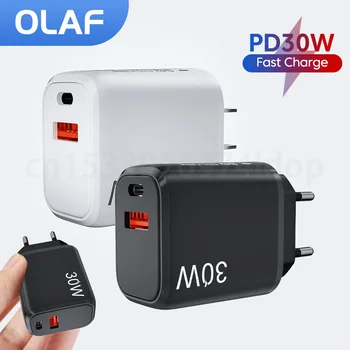 Зарядное устройство Olaf PD 30W Quick Charge 3.0 USB Type C Быстрое зарядное устройство для мобильного телефона с двумя портами Настенный адаптер для iPhone Samsung Xiaomi