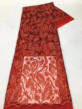 Африканская кружевная ткань из тюля с пайетками, 5 ярдов 2023, высококачественная вышитая Французская сетка, Нигерийское кружево для пошива вечернего платья