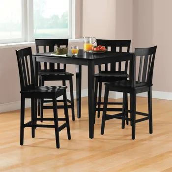 Столешницы Обеденный набор высотой со стойку Mission Style, состоящий из 5 предметов, включая стол и 4 стула, Черного цвета, Набор из 5