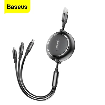 USB-кабель для зарядки Baseus 3 В 1 для iPhone 13 12, кабель Micro USB Type C, выдвижной зарядный кабель для iPhone X 8 Samsung