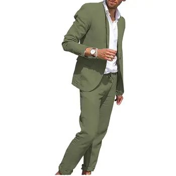Высококачественный Модный Зеленый Костюм, 2 предмета, Куртка С Лацканами На Двойных Пуговицах Для Мужчин, Деловой Повседневный Тонкий Блейзер, Вечернее Свадебное Платье