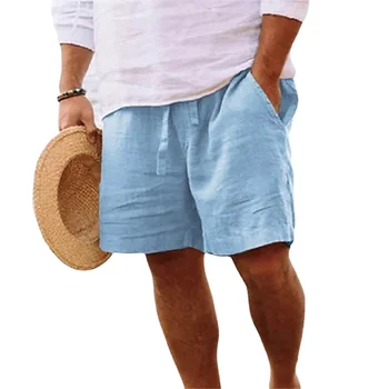 2023 Модные Новые летние мужские однотонные Короткие повседневные шорты с завязками, дышащие пляжные брюки, хлопчатобумажные льняные спортивные шорты