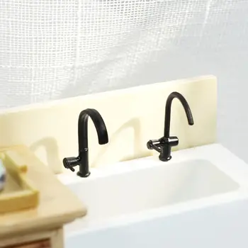 Водопроводный кран для кукольного домика из сплава 4ШТ Серебристо-черные Аксессуары для кукол Кукольный кухонный смеситель для ванной Миниатюрный смеситель для сцены в ванной