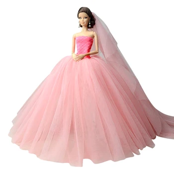 NK Official, 1 шт., Розовое кружевное свадебное платье для куклы Барби, праздничное платье принцессы, аксессуары для кукольного домика 1/6 BJD, Игрушки
