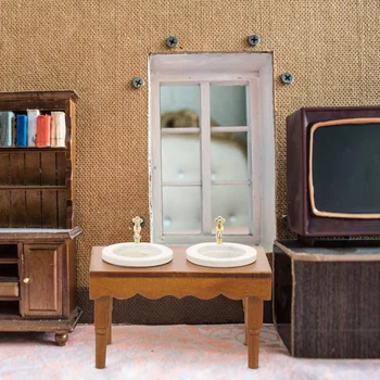 Украшение для ванной комнаты и кухни Украшение для мини-дома Деревянная раковина Миниатюрная мебель Модель декорации сцены