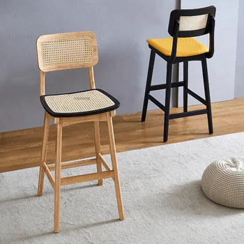 Барные стулья из ротанга в скандинавском стиле из массива дерева Кухонная мебель и высокий стол Мебель для дома Роскошный Креативный Высокий барный стол Обеденный стул A