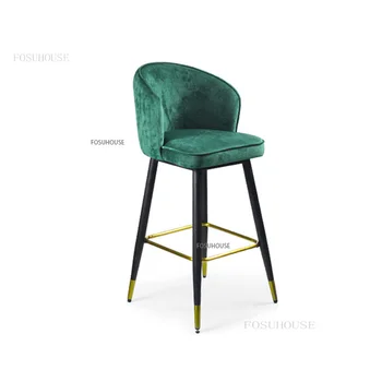 Современные минималистичные бархатные барные стулья, барная мебель, роскошные коммерческие барные стулья, домашняя спинка, высокий барный стол, стул B
