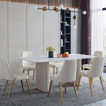 Современный Большой обеденный стол из белого Золота Роскошная Столовая консоль Столы Стул Итальянская мебель для столовой Juegos De Comedor
