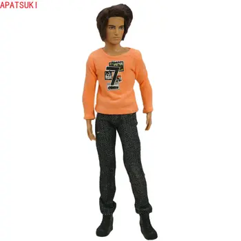 Оранжевый топ с длинным рукавом, черные длинные брюки для 1/6 куклы Кен, комплекты модной одежды, одежда для бойфренда Барби, аксессуары для кукол Кен.