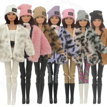 1 комплект модной одежды, пальто, Шляпы, Брюки, Плюшевый топ, Брюки, Берет, Аксессуары для кукольного домика для 11,8-дюймовых игрушек Barbies Girls, подарки