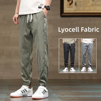 Летние мужские джинсы из мягкой ткани Lyocell, Тонкие Свободные спортивные брюки Harlan, Прямые брюки, повседневные брюки с эластичной резинкой на талии, Плюс размер M-5xl
