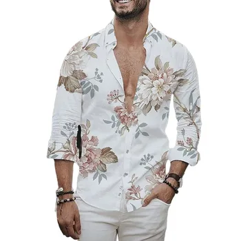 2023 Мужская новая мода Повседневная Свободная посадка Большой модный простой тренд Новая простая индивидуальность Мужская рубашка с цифровой печатью