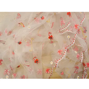 Мягкий цветок Клубничный торт Вышивка буквенным бантом Сетчатая ткань Ткань для детской одежды Ткань ручной работы DIY Украшения для дома