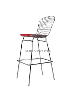 Проволочный барный стул, Барный стул с полой спинкой из нержавеющей стали, Простой Железный Металлический стул, Чистая Красная Высокая Скамеечка для ног в индустриальном стиле