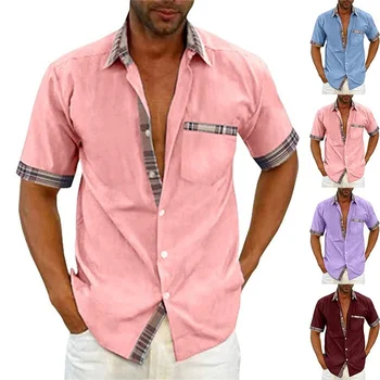 Летняя мужская рубашка с короткими рукавами 2023 летняя новая повседневная рубашка мужская клетчатая деловая мужская одежда