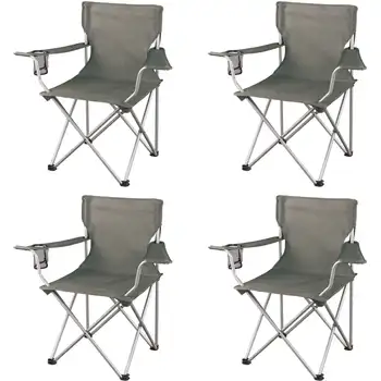 Классические складные походные стулья с сетчатым подстаканником, набор из 4 штук, 32,10x19,10x32,10 дюймов