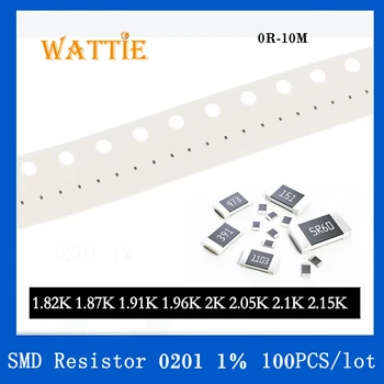 SMD резистор 0201 1% 1.82K 1.87K 1.91K 1.96K 2K 2.05K 2.1K 2.15K 100 шт./лот микросхемные резисторы 1/20 Вт 0.6 мм * 0.3 мм