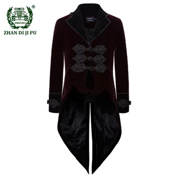 Мужская длинная куртка в стиле ретро, готический стимпанк, мужской фрак с вышивкой, Ласточкин хвост, смокинг для выступлений на сцене, мужская одежда