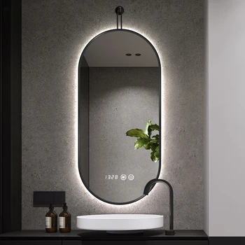 Настенное светодиодное зеркало для ванной с защитой от запотевания, овальное люминесцентное зеркало для макияжа, подвесное настенное зеркало для мытья, туалет, подвесное зеркало для ванной