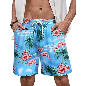Мужские пляжные шорты для отдыха на Гавайях, повседневные короткие брюки с 3D принтом, эластичный бандаж с цветочным рисунком, пляжные шорты, брючный купальник, плавки