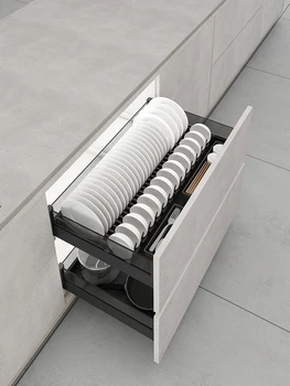 Корзина для посуды с высоким кухонным выдвижным ящиком, встроенный шкаф Blum track с открытой дверцей, четырехсторонняя плоская корзина для кастрюль