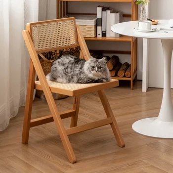 Ретро ротанговый стул Ресторанная мебель Складная, Экономящая место Удобная спинка Сиденье из каучукового дерева для отдыха
