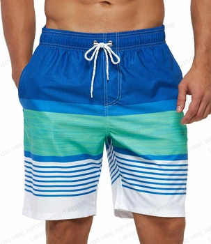 Мужские плавательные шорты, пляжные шорты в 3D полоску, для серфинга, фитнеса, спорта
