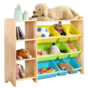 Шкаф для хранения детских игрушек Wood Kids оптом от фабрики с 9 пластиковыми ячейками и 3 портами для хранения