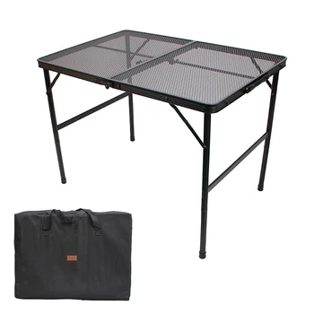 Портативный стол для гриля, алюминиевая складная подставка для гриля, стол для кемпинга, пикника, барбекю, легкий, регулируемая высота, черный