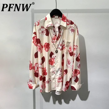 PFNW/ Летние мужские рубашки с оригинальным цветочным рисунком, модный индивидуальный мешковатый креативный принт, дышащие топы Y2K Design 12Z1457