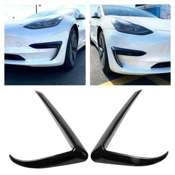 Для аксессуаров Tesla, украшение передней противотуманной фары автомобиля, отделка лезвия, модель 3, Модель Y 2021-2022, Углеродное волокно, АБС