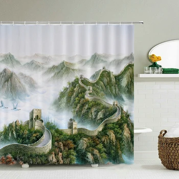 Водонепроницаемые занавески для ванной в китайском стиле, пейзажные занавески для душа, живопись тушью, Цветы, Птицы, полиэфирная занавеска для душа